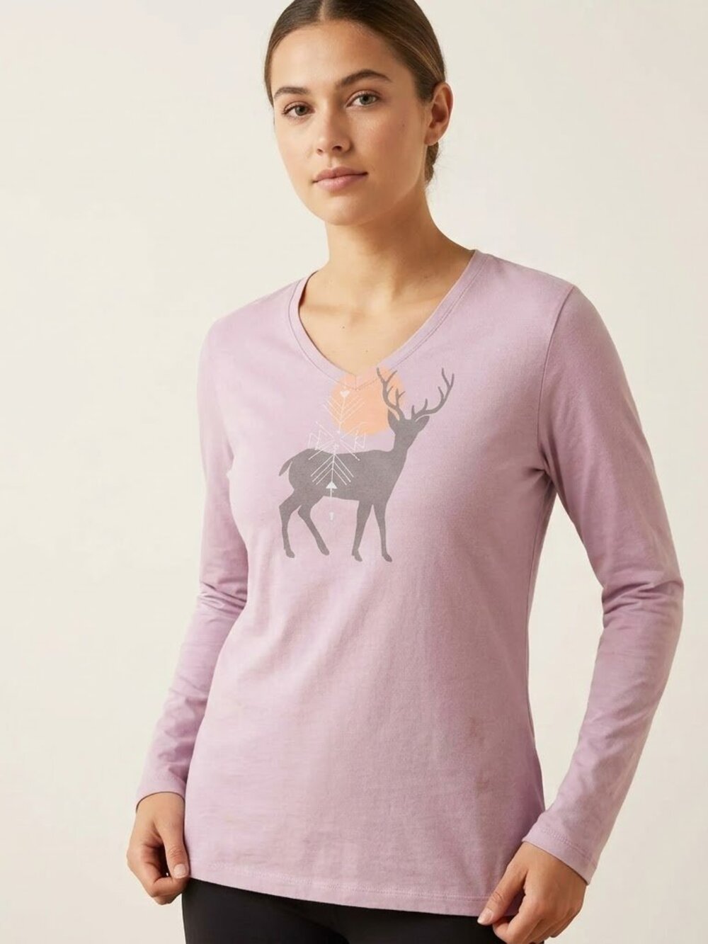*3 FOR $9* Mountain Hardwear Long Sleeve V-neck Deer Graphic Tee Top T-shirt L